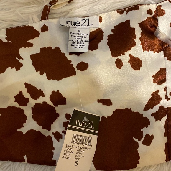 Cow print, brown and white spaghetti strap crop top. - Picture 2 of 3
